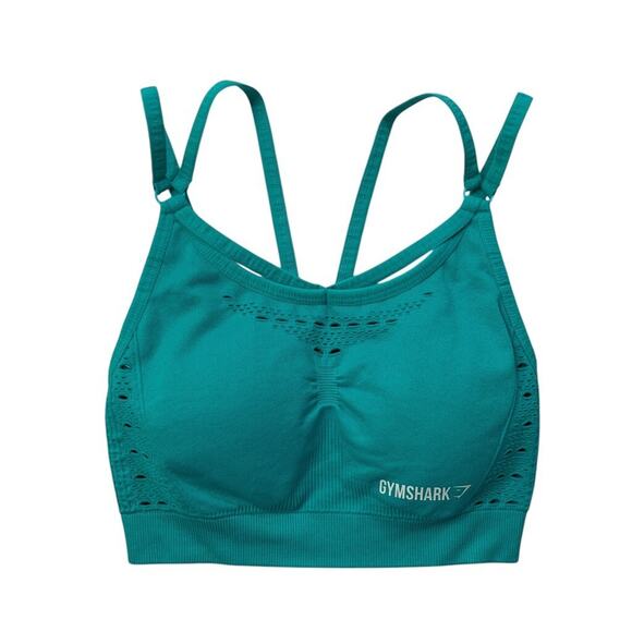 Gymshark Sports Bra Womens XS Extra Small Cyan Energy Seamless Padded Perforated - Picture 1 of 12